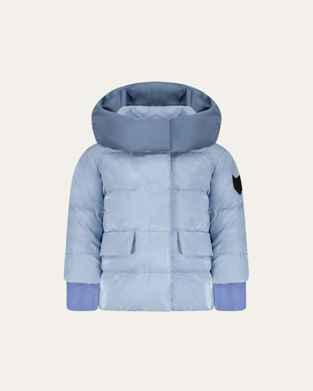 Kid's Quilted High Collar Tonal Down Coat, Size 6M-3